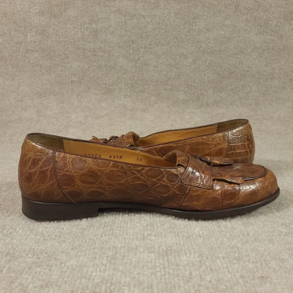 Mezlan Loafers Mens 10 Brown Alligator Tassel Kiltie Platinum Rodeo Spain Luxury